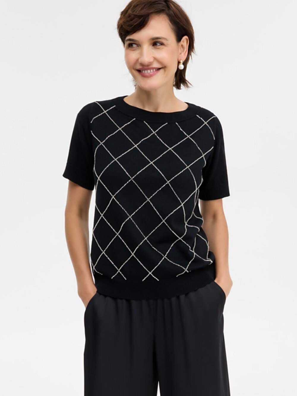 NWT JM COLLECTION,WOMANS EMBELLISHED SHORT SLEEVE SWEATER
